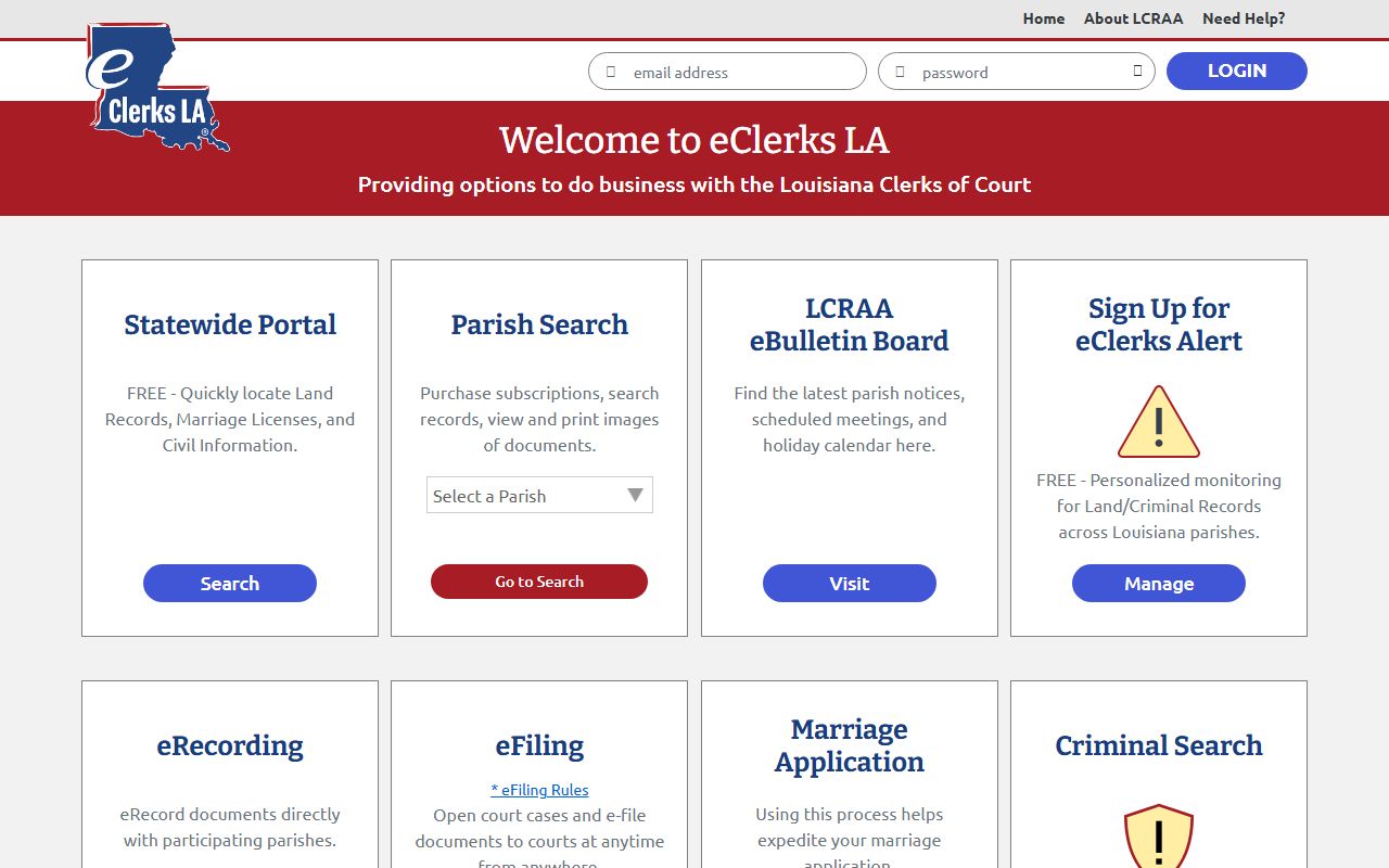 Bienville Parish court records Clerk Connect eClerksLA portal