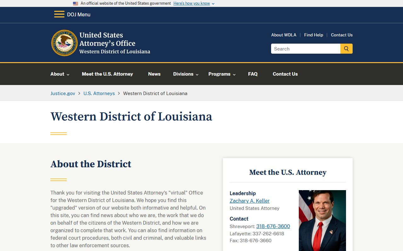 Bienville Parish criminal court records Western District U.S. Attorney