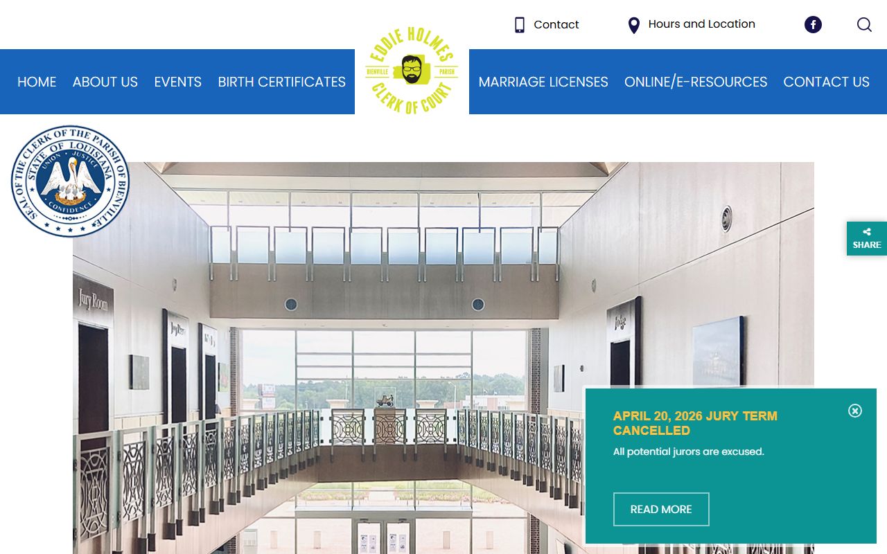 Bienville Parish court records Clerk website fallback